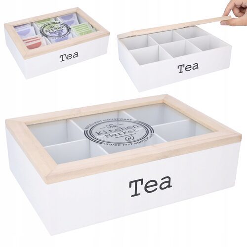 Drewniane pudełko na herbatę organizer 6 miejsc