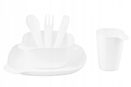 Plastikowe naczynia sztućce PIKNIKOWE turystyczne kubek miska białe BIO 6el