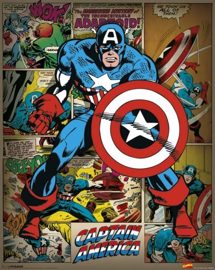 Kapitan Ameryka na tle różnych komiksów z jego udziałem