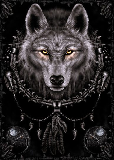 Pełny widok plakatu z dominującym wilkiem.