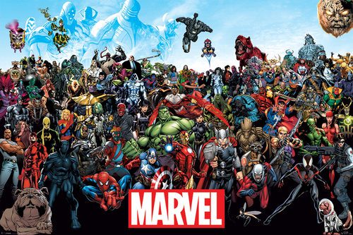 Całościowy widok plakatu Marvel Postacie.