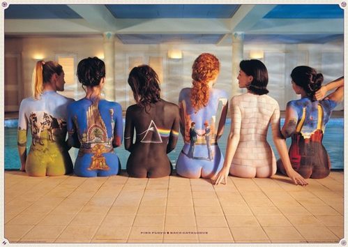 Plakat przedstawia okładki albumów zespołu Pink Floyd