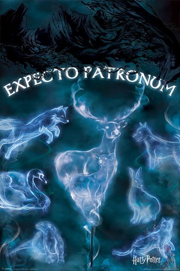 Całość plakatu Expecto Patronum z Harry Pottera.