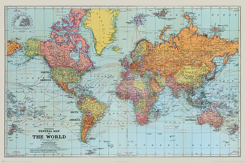 Całkowity widok plakatu Stanfords General Map Of The World.