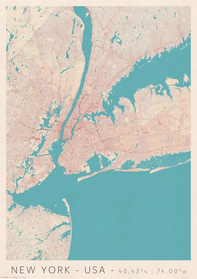 New York Mapa Miasta - plakat A3