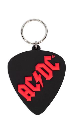 Piórko do gitary czerwony napis AC/DC na czarnym tle muzyczny brelok