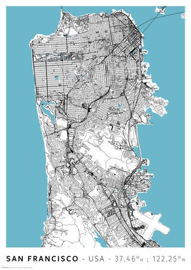 San Francisco Mapa Miasta - plakat A3
