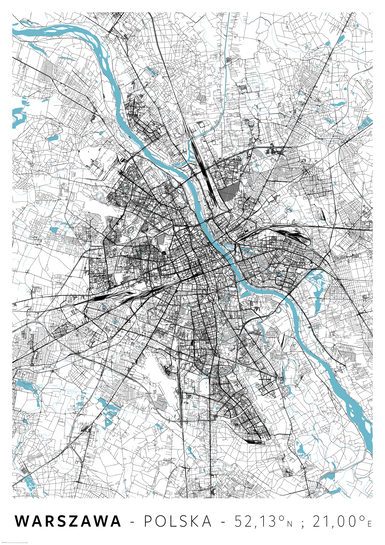 Warszawa Mapa Miasta - plakat A1