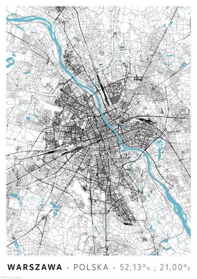Warszawa Mapa Miasta - plakat A2