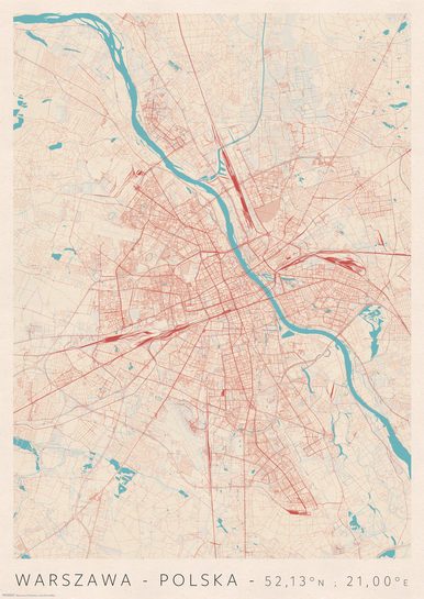 Warszawa Mapa Miasta - plakat A3