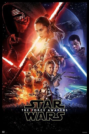 Całkowity widok plakatu Star Wars The Force Awakens.