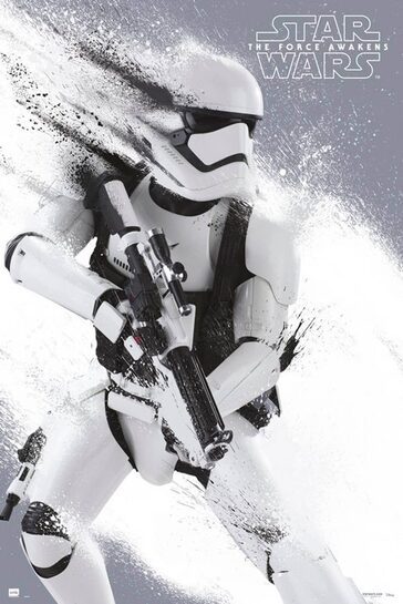 Pełny widok plakatu Star Wars z Stormtrooperem.