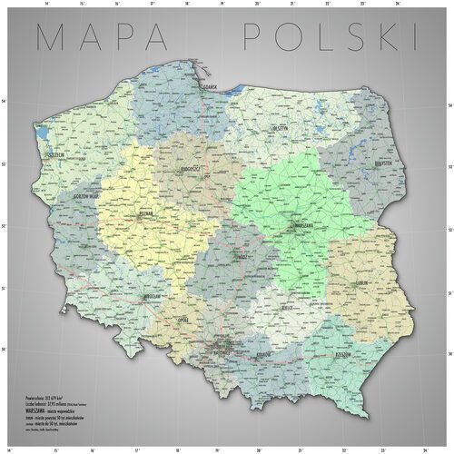 Mapa Polski - Podział Administracyjny - plakat na ścianę