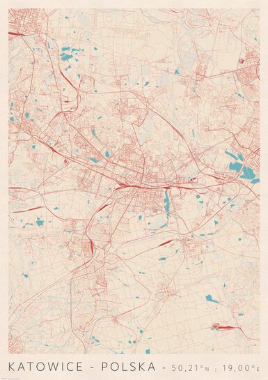 Katowice Mapa Miasta - plakat A1