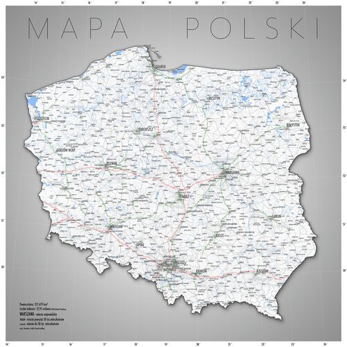 Mapa Polski - Drogowa - plakat na ścianę