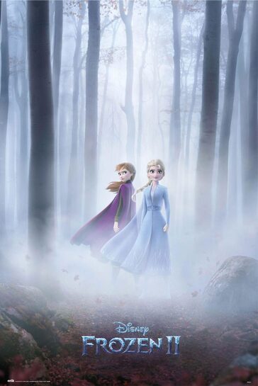 Pełny widok plakatu Disney Frozen z Elsą i Anną.