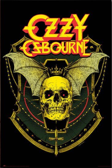 Pełny widok plakatu Ozzy Osbourne z dominującą czaszką.