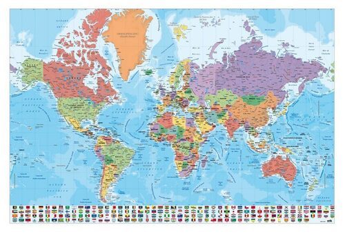 Pełny widok plakatu z polityczną mapą świata.