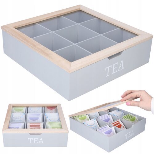 Herbaciarka pudełko pojemnik na herbatę szary