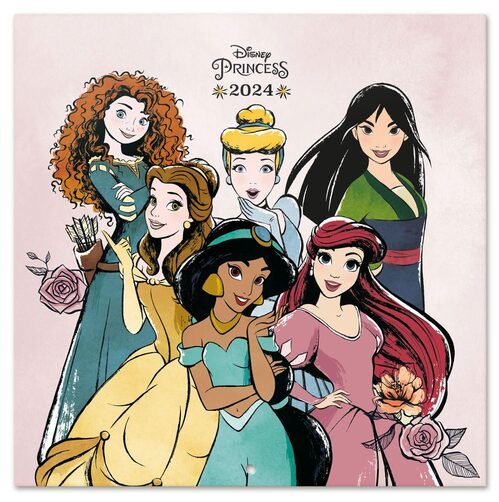 Przód Oficjalnego Kalendarza Ściennego Disney Princess 2024