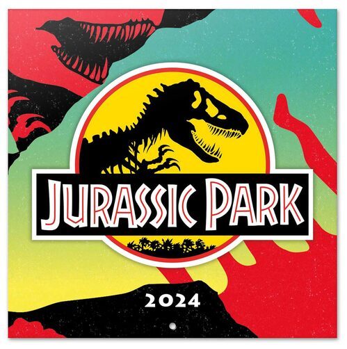 Okładka oficjalnego kalendarza ściennego Jurassic Park 2024
