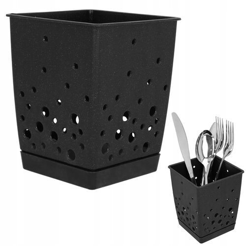 Pojemnik OCIEKACZ koszyk stojak na sztućce przybory kuchenne z tacką czarny