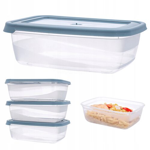 Pojemniki plastikowe na żywność 3 szt pokrywa niebieskie 1,2l lunchbox