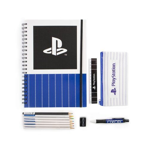 Playstation Stacks - długopis, ołówek, kredki, linijka, notes, piórnik i gumka do mazania