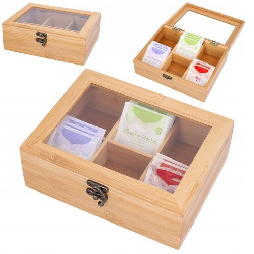 Herbaciarka 6 przegródek drewniane pudełko na herbatę pojemnik organizer