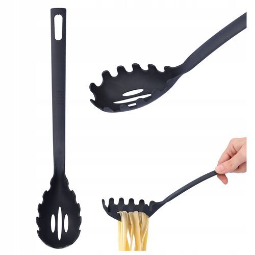 Łyżka kuchenna do MAKARONU spaghetti 28,4 cm cedzak czarny plastik solidna