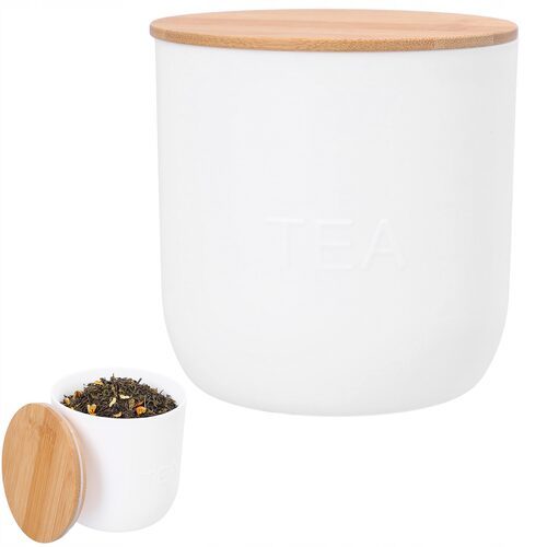 Pudełko na herbatę pojemnik organizer kuchenny duży 1l pokrywa bambus biały