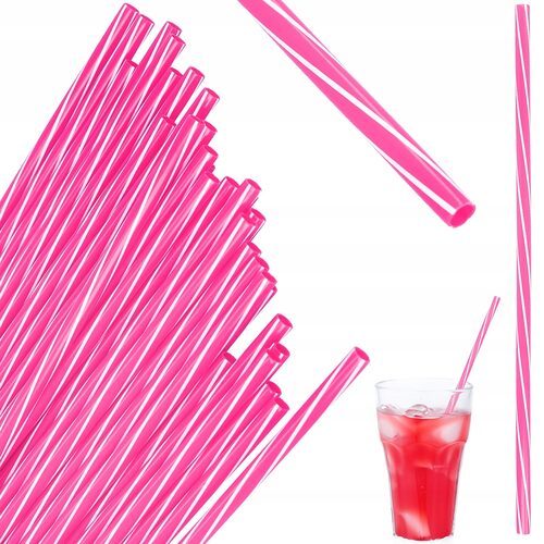 Słomki plastikowe różowe do picia wielorazowe x50