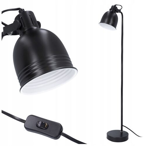 Lampa podłogowa czarna stojąca metalowa so salonu czytania LOFT 129 cm