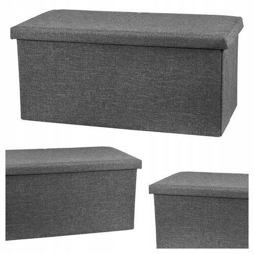 Pufa ze schowkiem duża 76x40x38cm otwierana skrzynia materiałowa szara