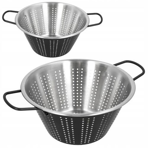 Cedzak durszlak metalowy czarny stal nierdzewna do makaronu i warzyw