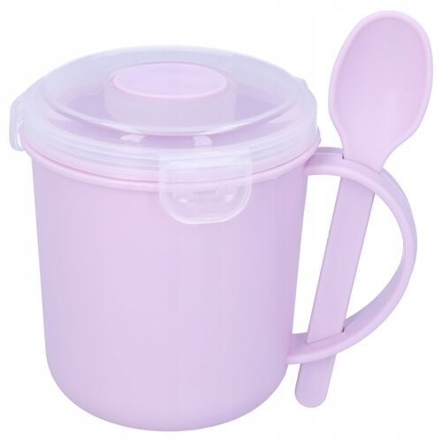 KUBEK NA ZUPĘ 500ml do mikrofali z łyżeczką pojemnik lunchowy fioletowy