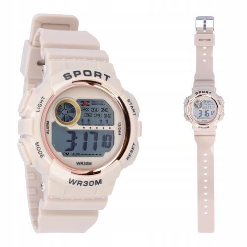 Zegarek sportowy beżowy elektroniczny cyfrowy retro alarm stoper unisex