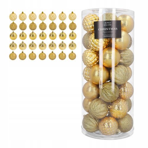 BOMBKI CHOINKOWE duży zestaw 35 sztuk 6 cm złote mat połysk brokat mix