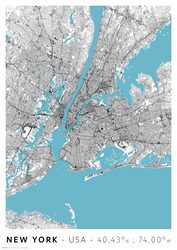 New York Mapa Miasta - plakat A3