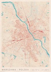 Warszawa Mapa Miasta - plakat A2