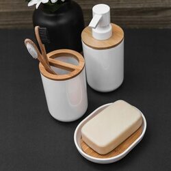 Dozownik mydła w płynie pojemnik biały bambus