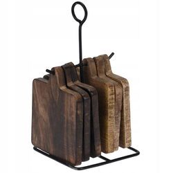 Podkładka podstawka pod kubek drewniana 6x +stojak