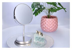 Lusterko do makijażu stojące dwustronne srebrne