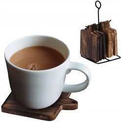 Podkładka podstawka pod kubek drewniana 6x +stojak