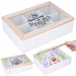 Pudełko na herbatę herbaciarka 6 przegród biała