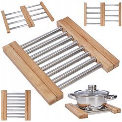 Podkładka na stół pod garnek rozsuwana stal bambus