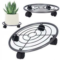 Stojak na kwiaty kwietnik na kółkach metal szary