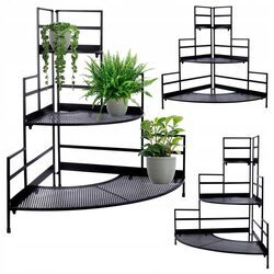 Kwietnik stojący metalowy narożny czarny 3 poziomy