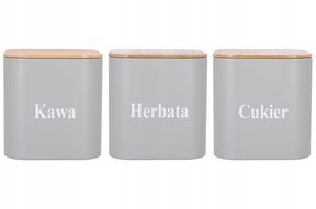 Pojemniki na kawę herbatę cukier zestaw 3szt szary