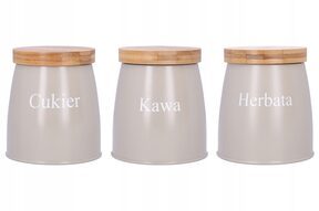 Pojemniki kawa herbata cukier beżowy zestaw 3 szt